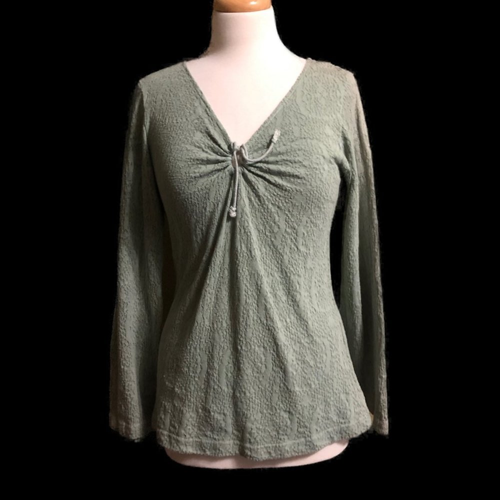 Earth Creations Sage Cotton Bell Sleeve Top